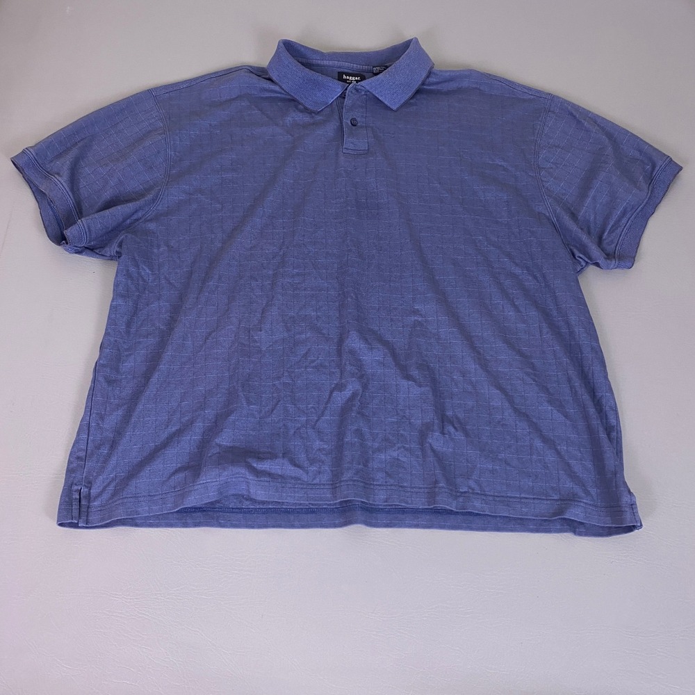 Haggar Polo Shirt Men's 3XL Blue Short Sleeve Grid Textured Cotton Blend